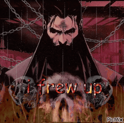 Man With Beard Surrounded By Chains And Skulls I Frew Up GIF