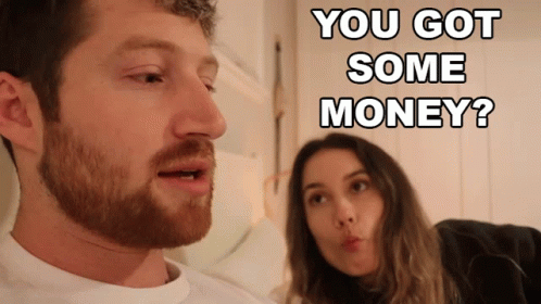 Man With Beard Talking To Woman About Money GIF