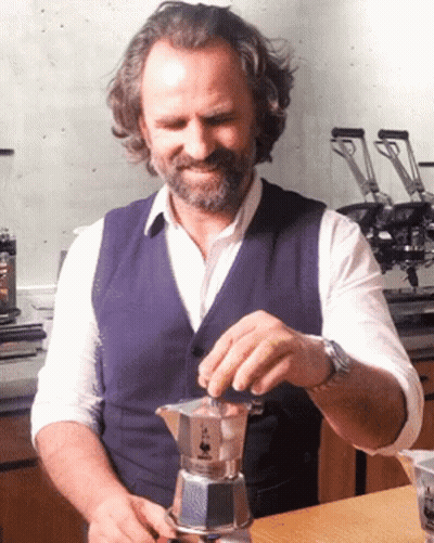 Man With Beard Using Bialetti Coffee Pot GIF