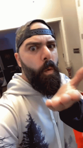 Man With Beard Wearing Baseball Cap And Hoodie With Trees GIF