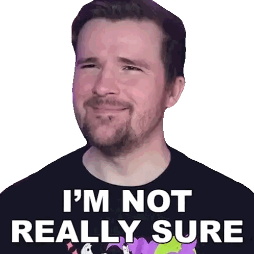 Man With Beard Wearing Black Shirt Says Not Sure Sticker
