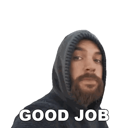 Man With Beard Wearing Good Job Hoodie Sticker