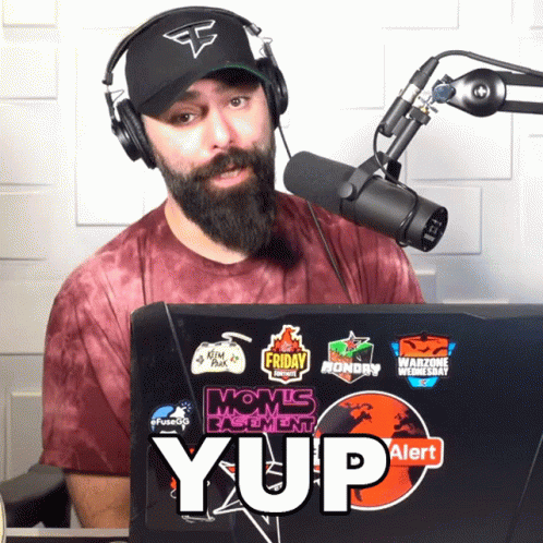 Man With Beard Wearing Headphones Stands In Front Of Microphone Yup Alert GIF