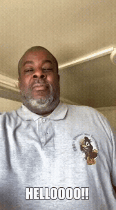 Man With Beard Wearing Helloooo Shirt GIF