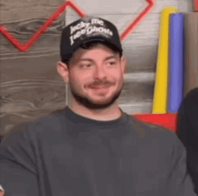 Man With Beard Wearing Jacky The Ghost Hat GIF