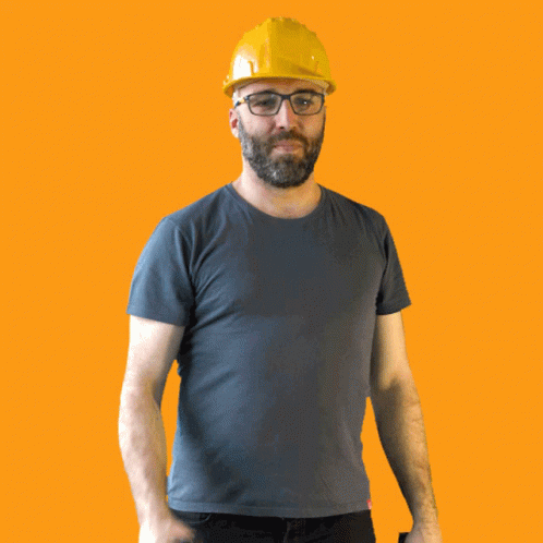 Man With Beard Wearing Yellow Hard Hat GIF
