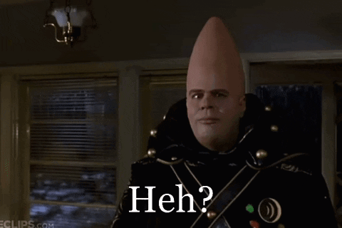 Man With Big Cone On Head Saying Heh GIF