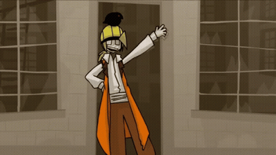 Man With Bird On Head In Front Of Door GIF