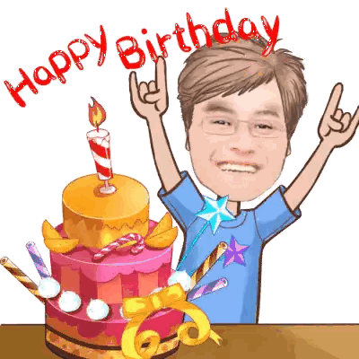 Man With Birthday Cake And Happy Birthday Sticker