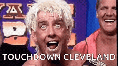 Man With Blonde Hair Laughing Touchdown Cleveland GIF