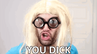 Man With Blonde Wig Glasses Saying You Dick GIF