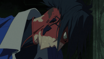 Man With Blood On Face And Letter U On Forehead GIF