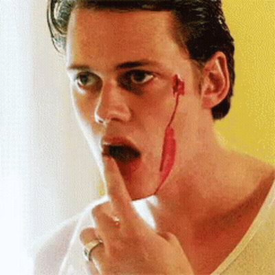 Man With Blood On Face Shushing GIF