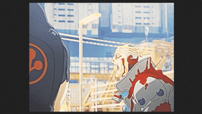 Man With Blood On Jacket And B Circle GIF