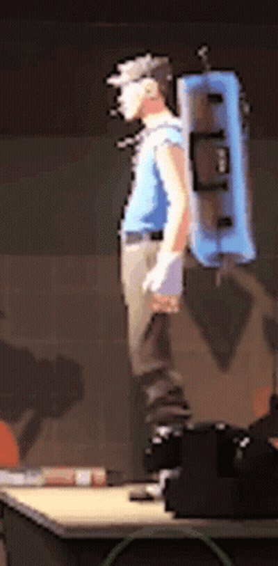 Man With Blue Bag On Back GIF