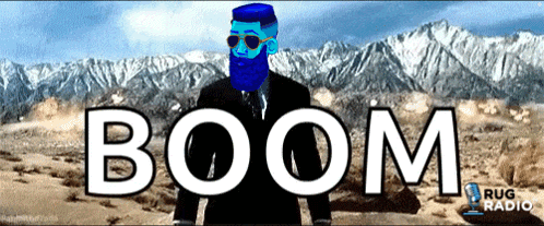 Man With Blue Beard In Front Of Mountain Boom GIF