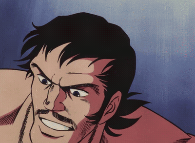 Man With Blue Eyes And Mustache In Red Boxing Gloves GIF