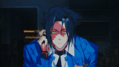 Man With Blue Hair and Green Eyes Talking on Cell Phone