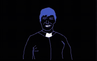 Man With Blue Hair And White Cross On Shoulder GIF