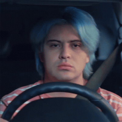 Man With Blue Hair Sitting In Car GIF