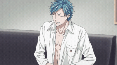 Man With Blue Hair Sitting On Couch GIF