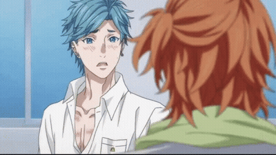 Man With Blue Hair Talks To Orange Hair Man GIF