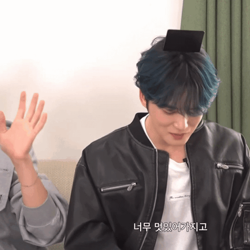 Man With Blue Hair Wearing Black Leather Jacket GIF
