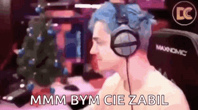 Man With Blue Hair Wearing Headphones At Computer GIF