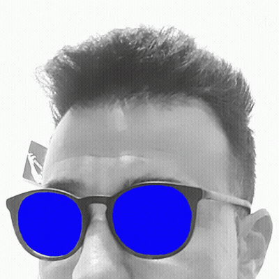 Man With Blue Lens Sunglasses In Black And White GIF