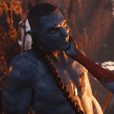 Man With Blue Paint On Face Touched By Person GIF