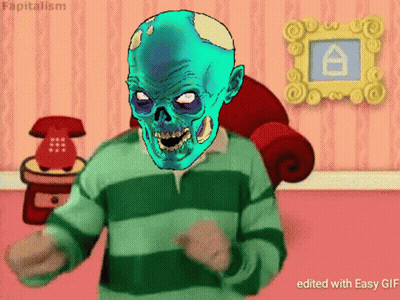 Man With Blue Skull And Capitalism Text GIF
