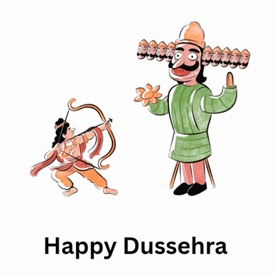 Man With Bow And Arrow And Man Holding Flower Happy Dussehra GIF