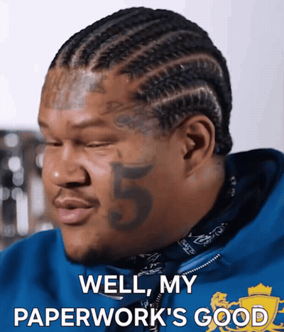 Man With Braided Hair And Face Tattoo Says Well My Paperwork's Good GIF