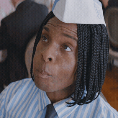 Man With Braids In Striped Shirt And Tie GIF