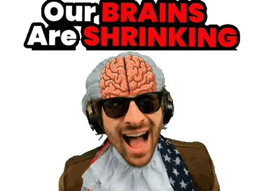 Man With Brain On Head And Shrinking Message Sticker