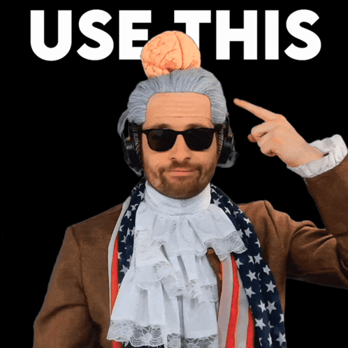 Man With Brain On Head Pointing At Use This GIF