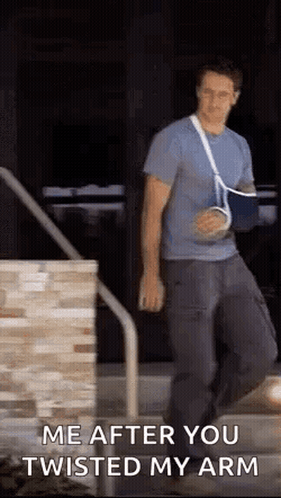 Man With Broken Arm On Stairs GIF