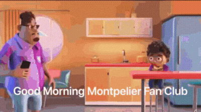 Man With Cane Next To Boy In Kitchen Says Good Morning Montpellier Fan Club GIF