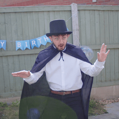 Man With Cape And Top Hat Happy Birthday Banner GIF