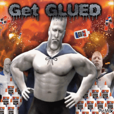 Man With Cape Surrounded By Glue GIF