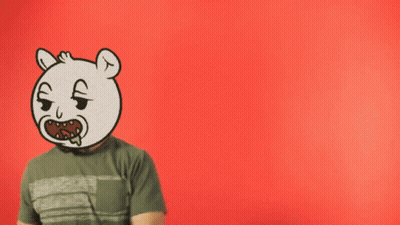 Man With Cartoon Bear On Head Pointing To Trending Line GIF