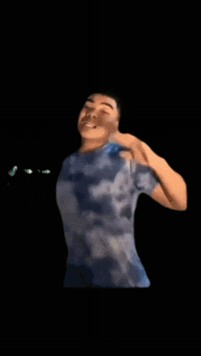 Man With Cartoon On Head Wearing OK Shirt GIF