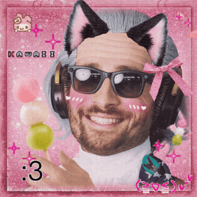 Man With Cat Ears And Headphones Saying Kawaii GIF