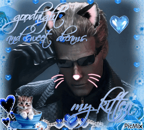 Man With Cat Ears Saying Goodnight GIF