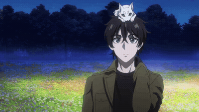Man With Cat On Head In Field GIF