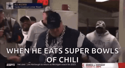 Man With Chain Saying He Eats Super Bowls Of Chili GIF