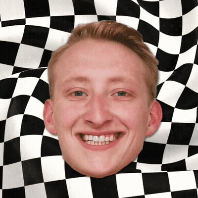 Man With Checkered Flag Behind Head GIF
