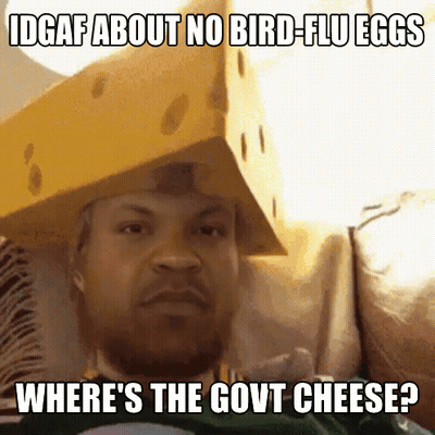 Man With Cheese On Head Says IDGAF About Bird Flu Eggs GIF