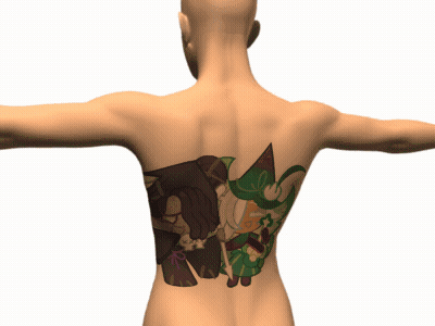 Man With Cookie Monster Back Tattoo GIF
