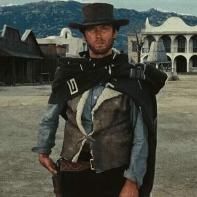 Man With Cowboy Hat Cape And D Vest GIF